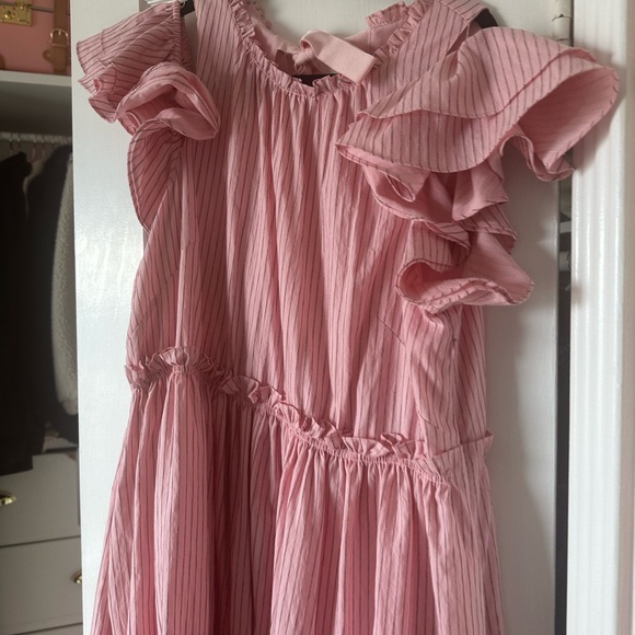 Cinq a Sept Women's Sofia Stripe Yanin Midi Ruffle Sleeve Dress Pink 10 - Picture 6 of 7
